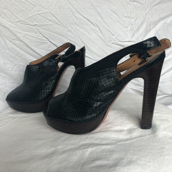 Coach Embossed Leather Open Toe Booties - Picture 2 of 7